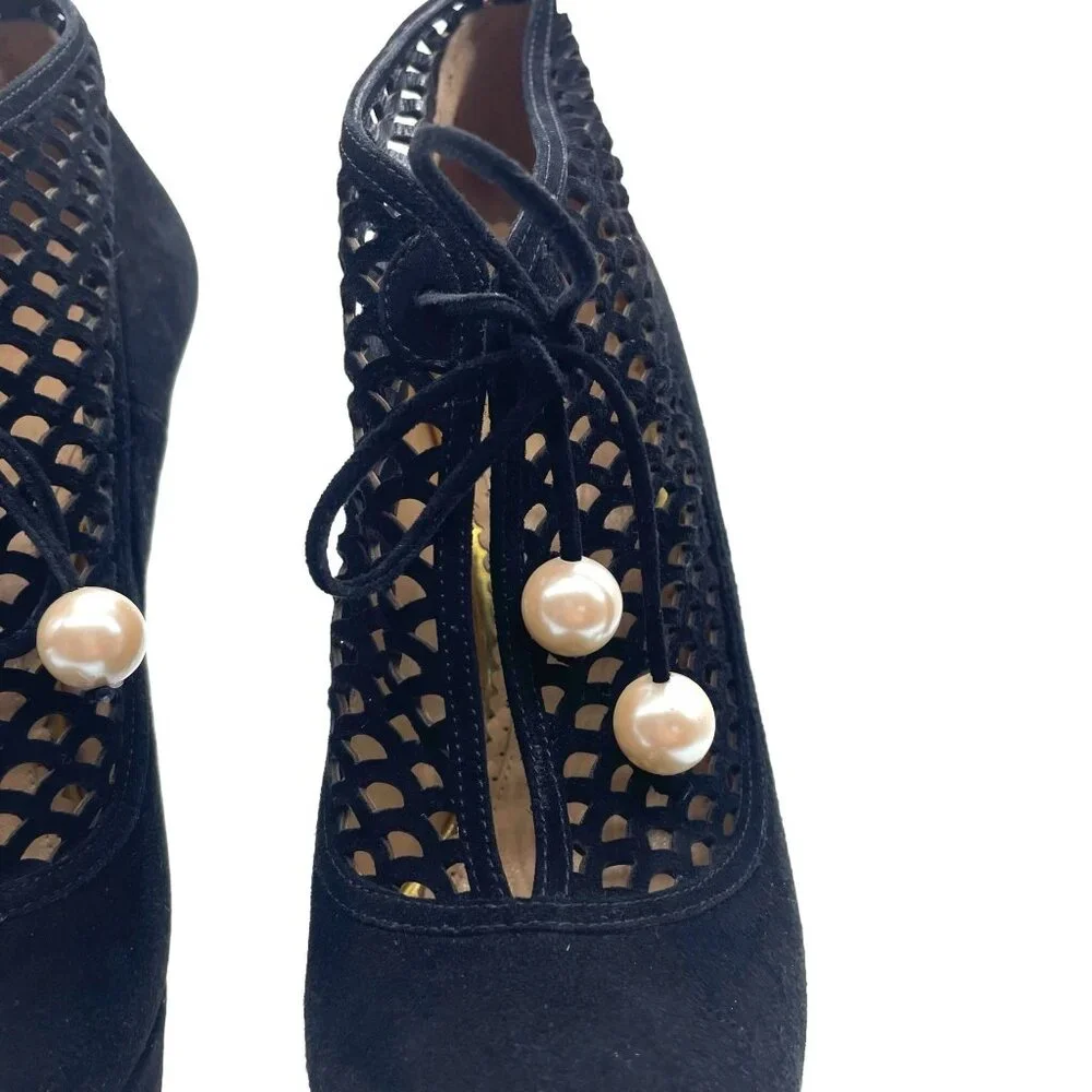 Charlotte Olympia Minerva Laser Cut Suede Platform Heels 40 Dark Academia Goth - Picture 6 of 10